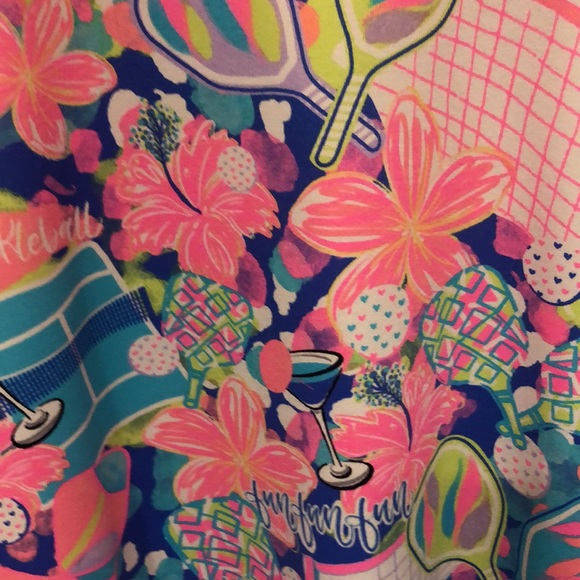 Lulu B. brightly colored pattern w Pickleball theme, rackets, martini glasses - Picture 5 of 8